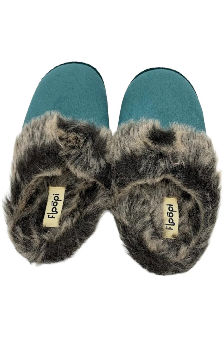 Floopi Women's Selene Faux Suede Clog Slipper Teal Green -
